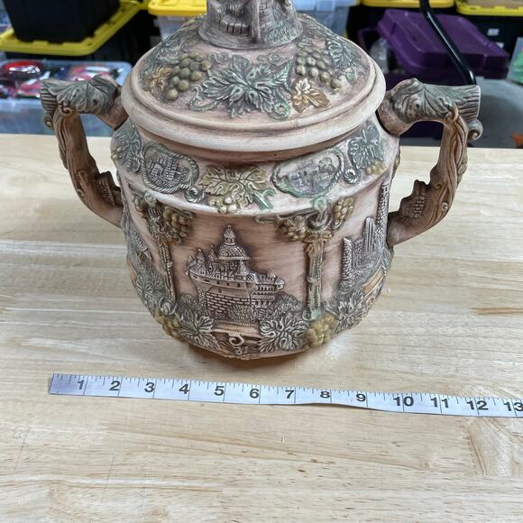 Vintage VTG Large Castle Style Ceramic Cookie Jar Small Chip Inside Lid - Picture 9 of 10